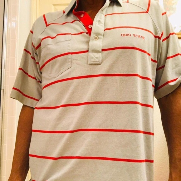 MENS VINTAGE OHIO STATE POLO GRAY RED STRIPE GAMEDAY XL FOOTBALL ALUMNI - Picture 1 of 4